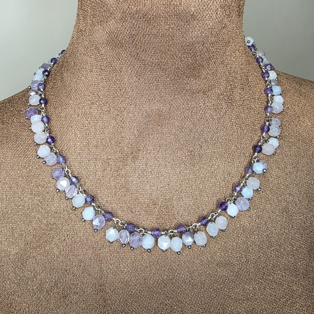 Elegant Purple and White Beaded Necklace